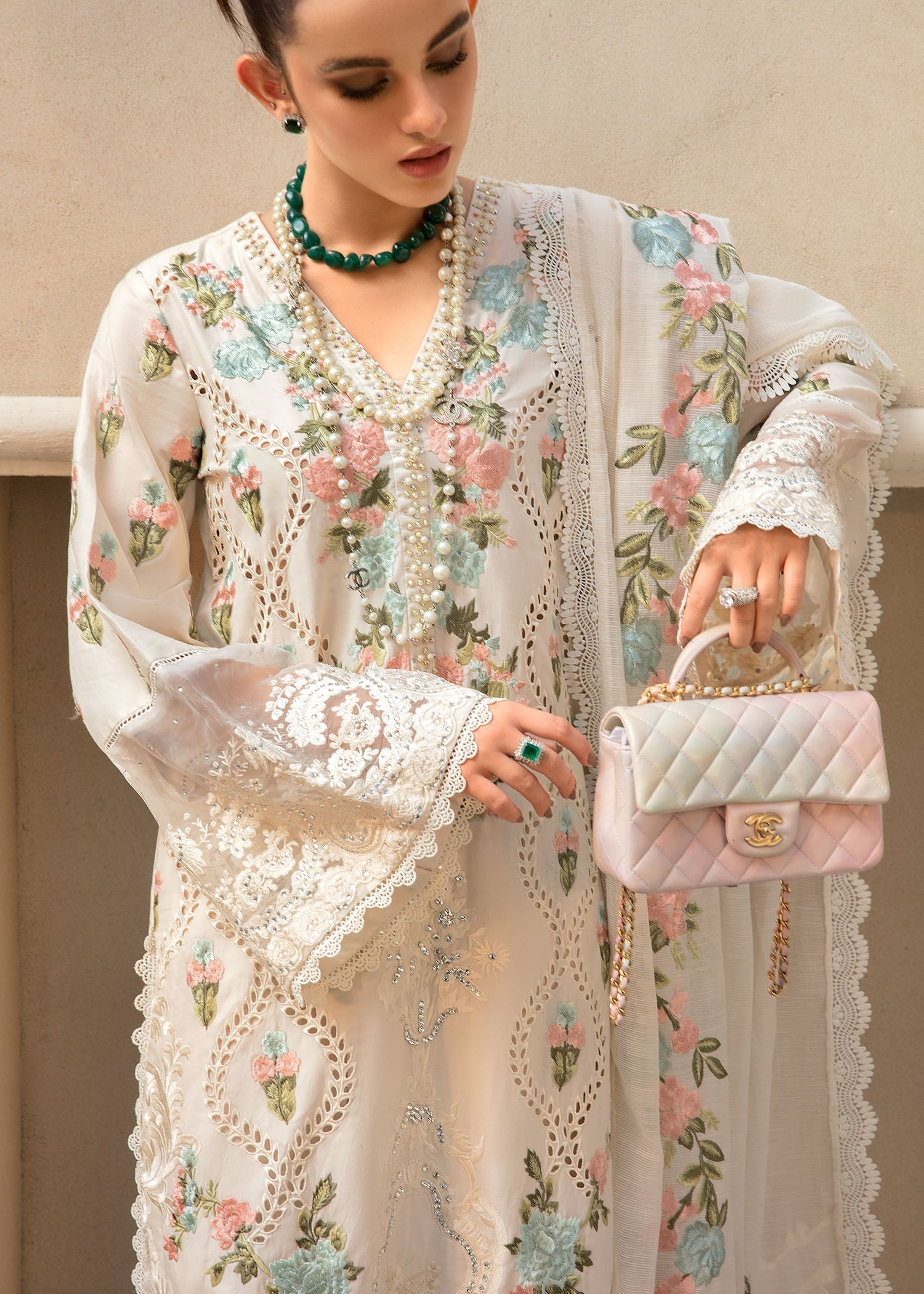 3 Piece Unstitched - Heavy Embroidered Schiffli Lawn PS-048 | Crimson