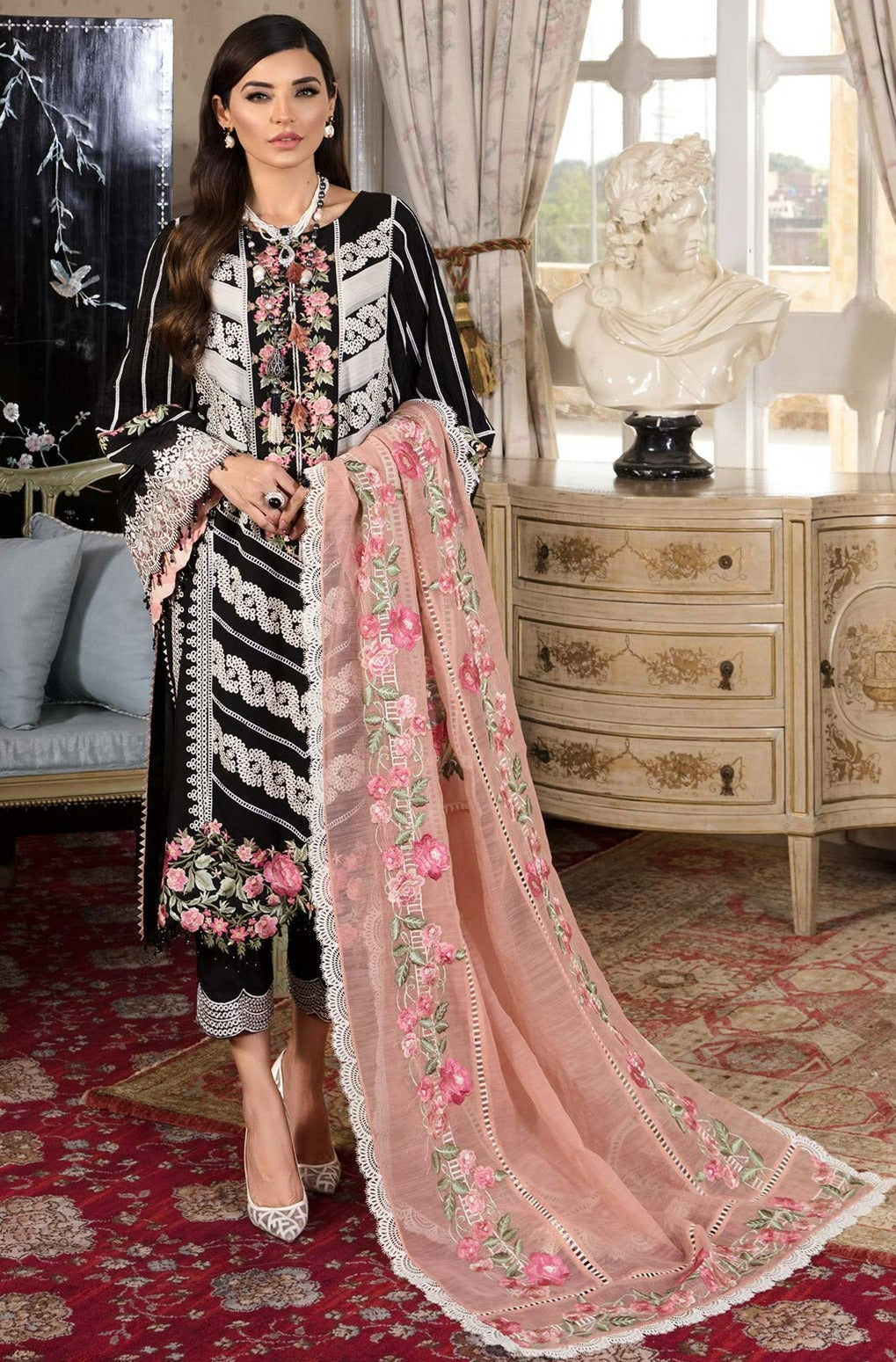 3 Piece Stitched - Embroidered ZN-25 | Crimson