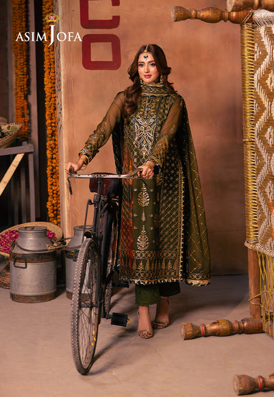 3 PIECE EMBROIDERED CHIFFON SUIT - ASIMJOFA (STITCHED)