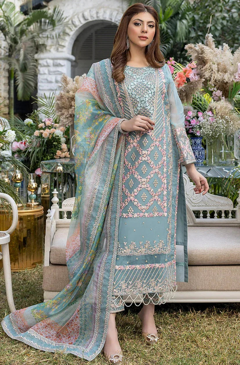 3 Piece Stitched - Embroidered Organza ZN-07 | Azure