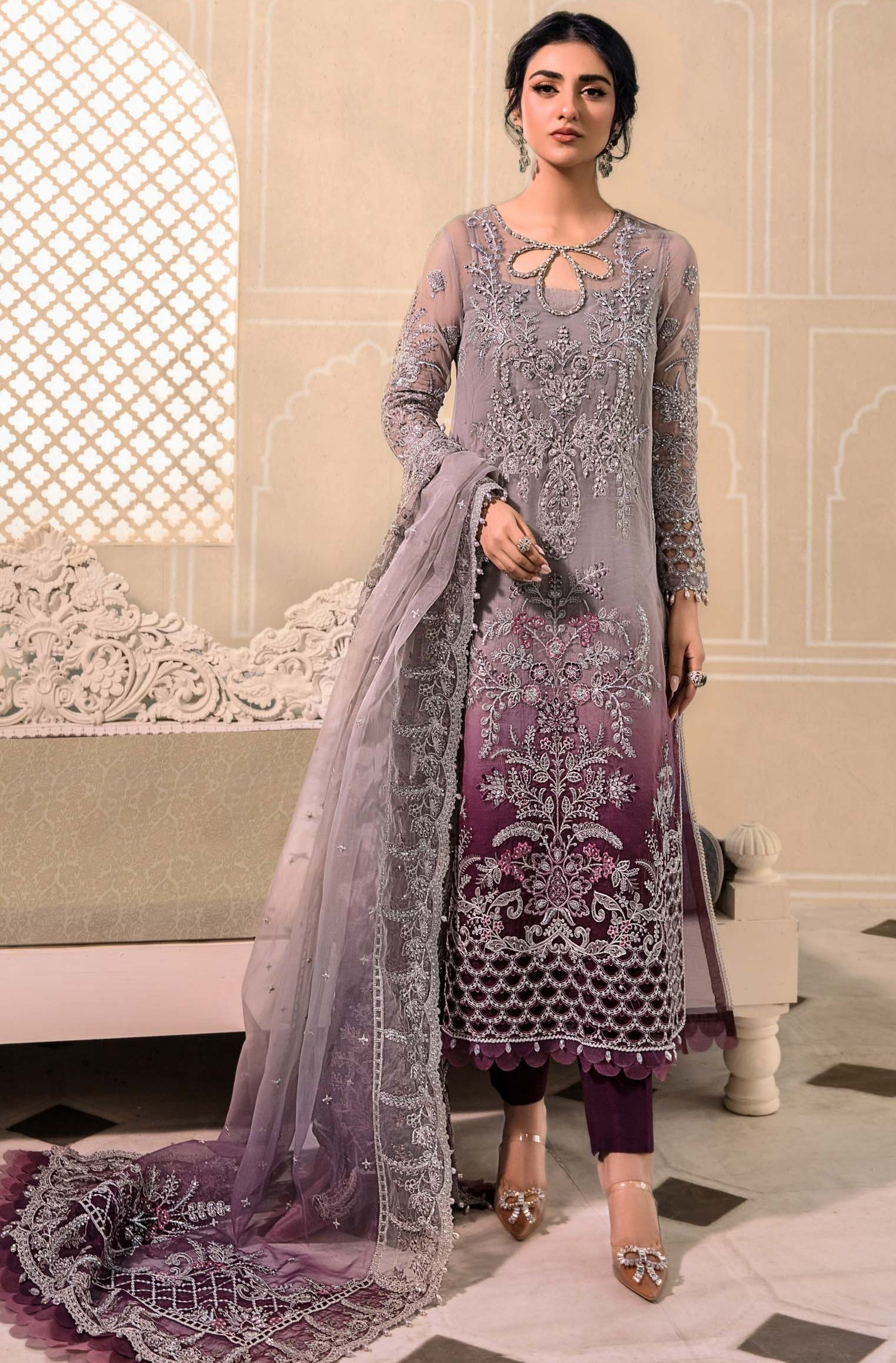 3 Piece Stitched MZD-180 - Embroidered Organza | Maria.B