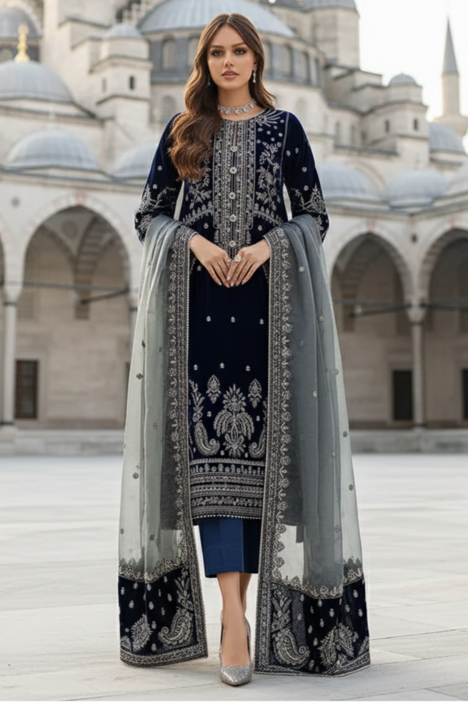 3 Piece Stitched - Embroidered with Handwork ZN-20 | BAROQUE