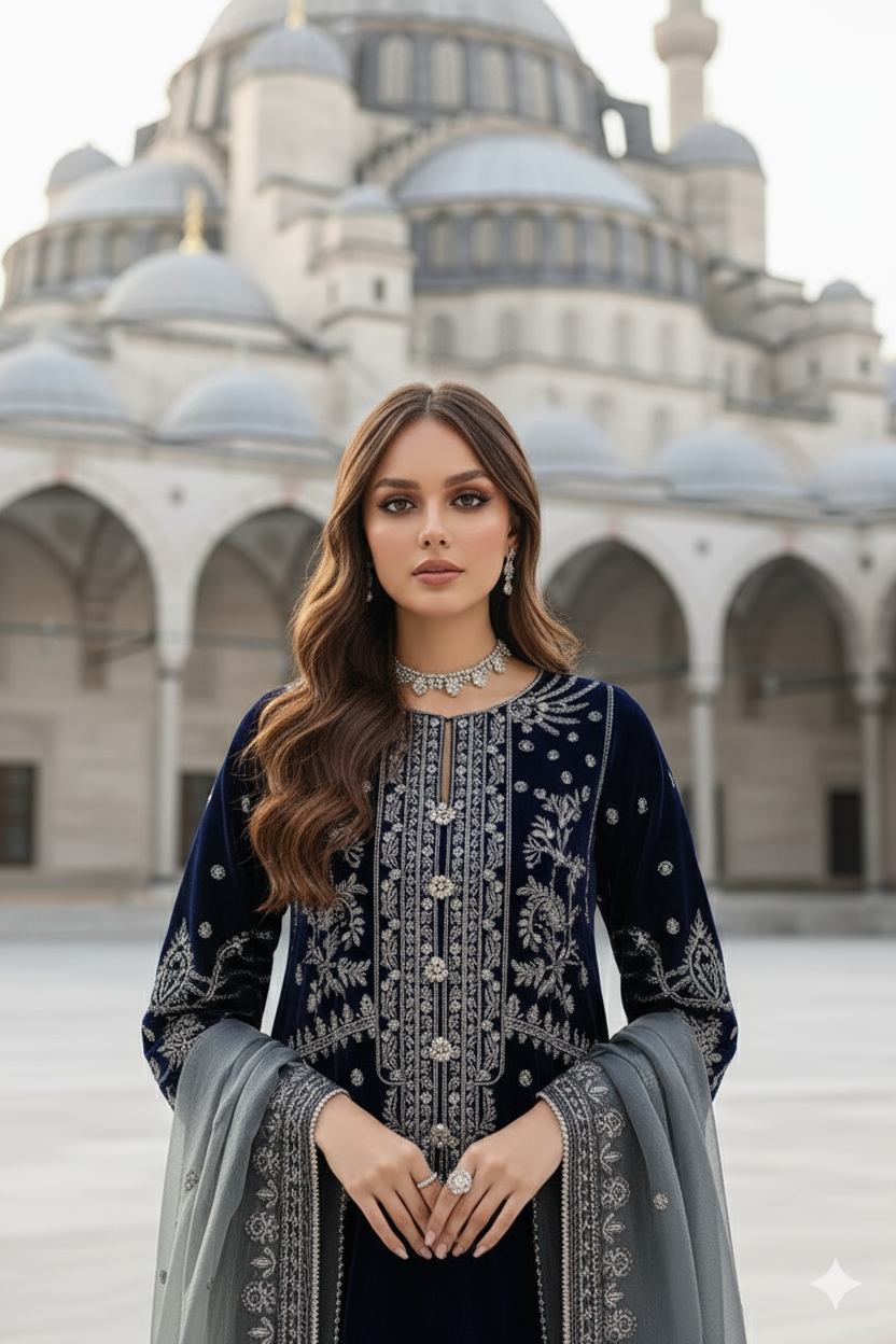 3 Piece Stitched - Embroidered with Handwork ZN-20 | BAROQUE