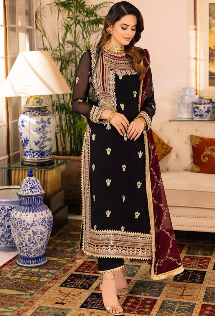 3 Piece Stitched - Embroidered Chiffon ZN-12 | AsimJofa