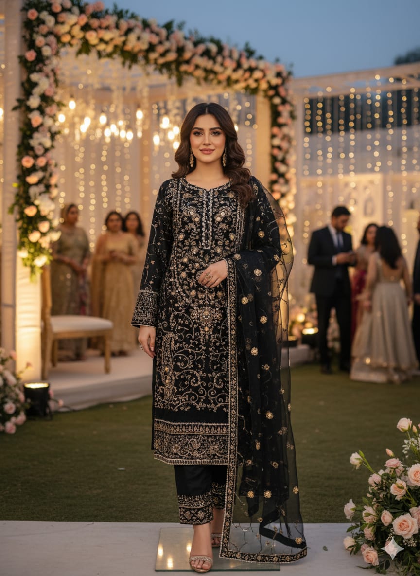 Embroidered Black Chiffon By Agha Noor MZD-19 - STITCHED