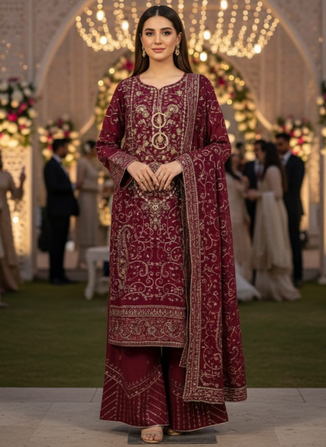 Embroidered Red Chiffon By Agha Noor MZD-18 - STITCHED