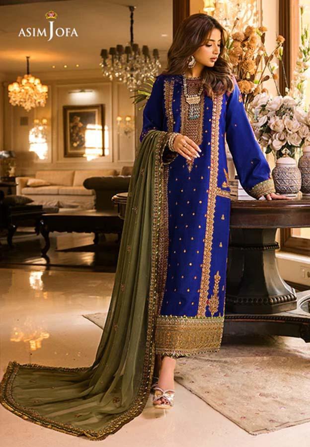 3 Piece Stitched - Embroidered chiffon fabric MZ-52 | AsimJofa