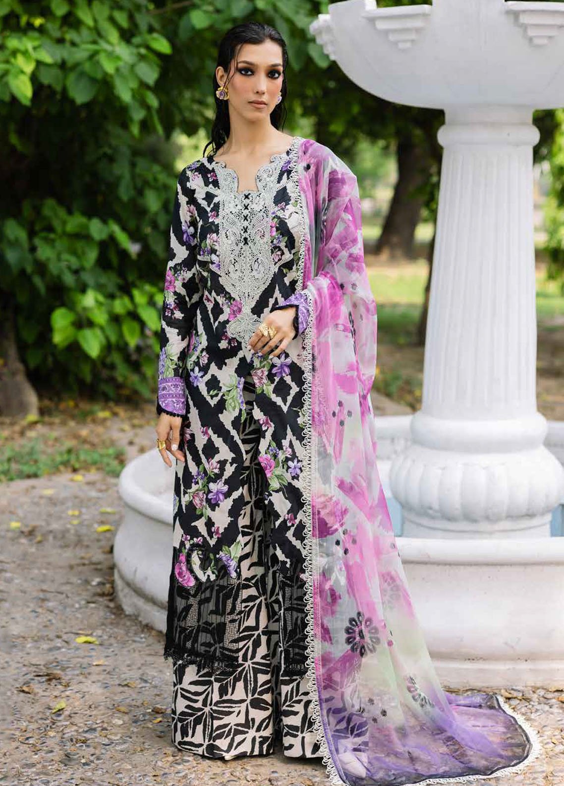 3 Piece Chikankari Lawn By Nureh - UNSTITCHED