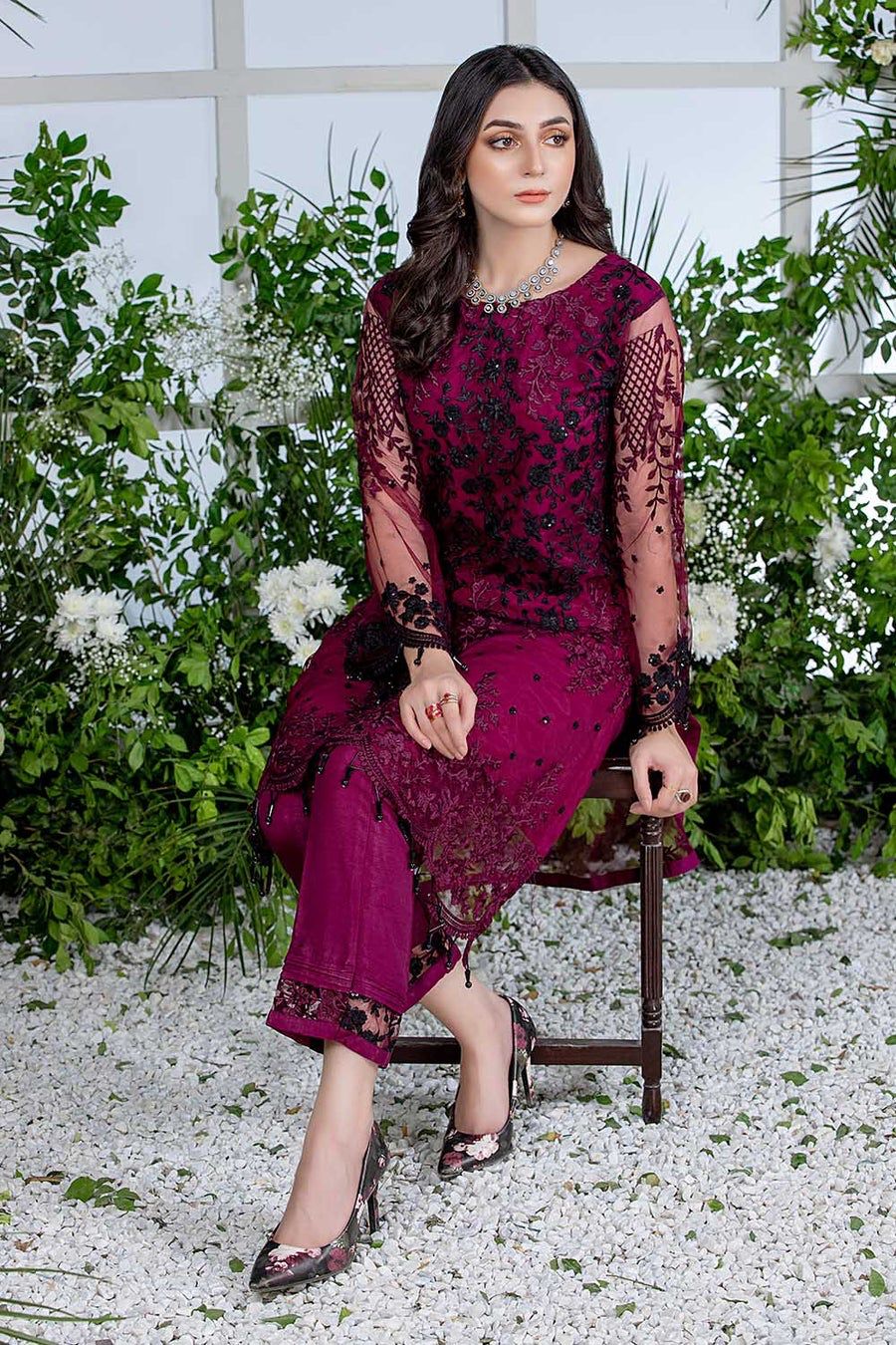 2 Piece Stitched - Sequins Embroidered Net ZN-3 | Azure