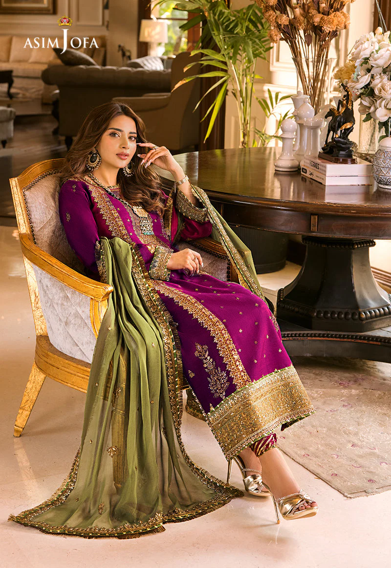3 Piece Embroidered Chiffon Purple By AsimJofa - UNSTITCHED