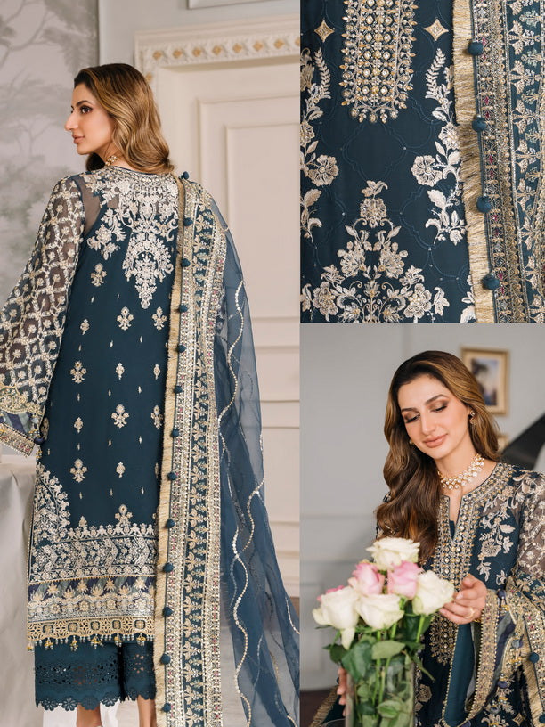 3 PIECE EMBROIDERED CHIFFON By BAROQUE - (STITCHED)