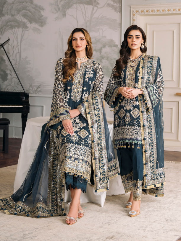 3 PIECE EMBROIDERED CHIFFON By BAROQUE - (STITCHED)