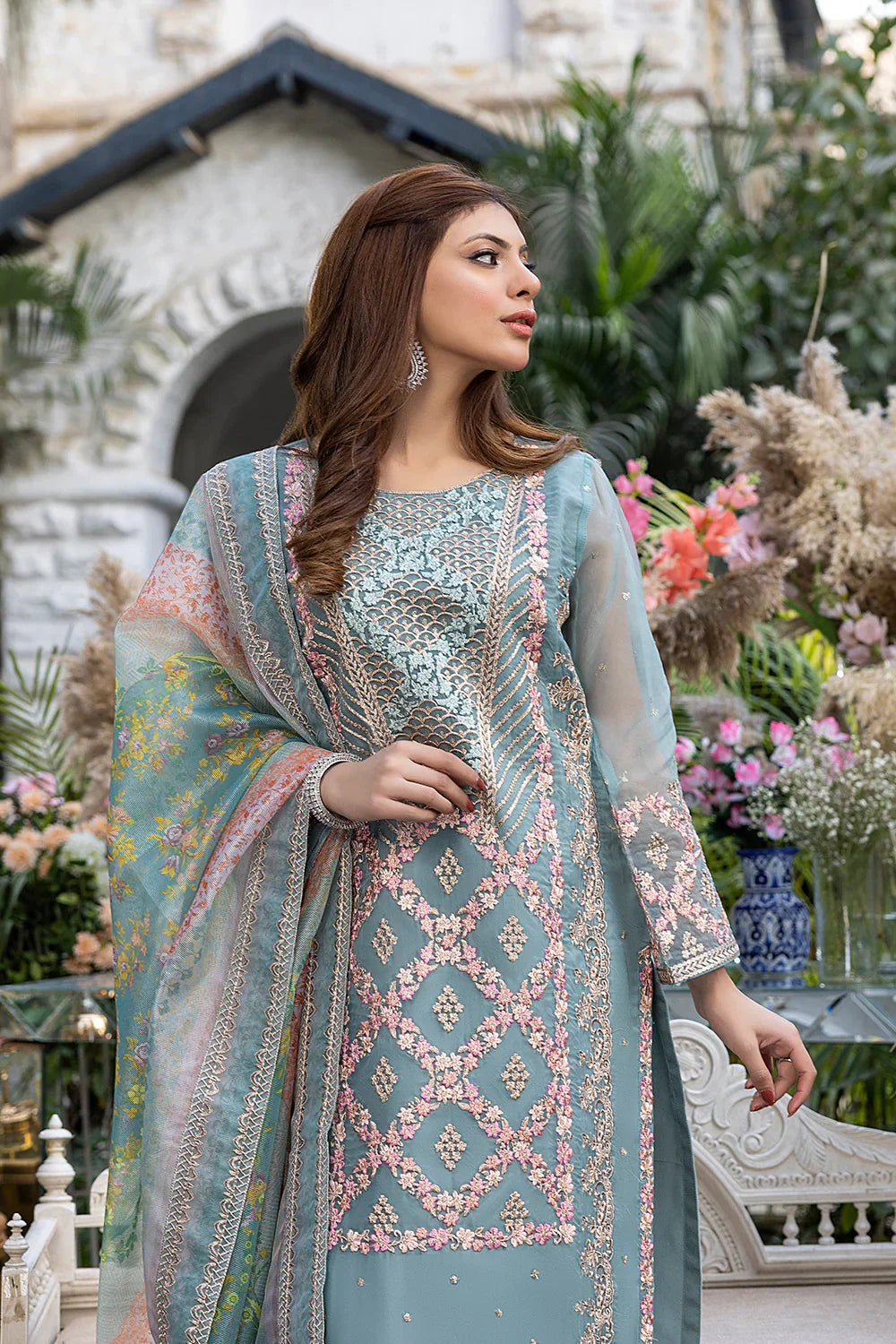 3 Piece Stitched - Embroidered Organza ZN-07 | Azure