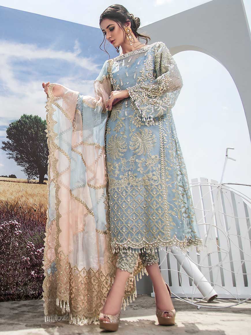 3 Piece Unstitched - Sequins Embroidered Organza with Adda Work | Samsara