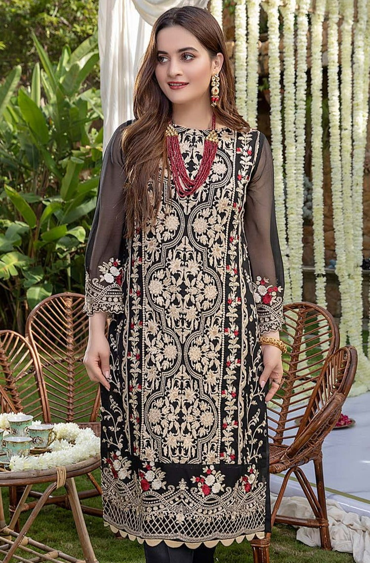 2 Piece Stitched MZD-153 - Sequins Embroidered Chiffon LM-1 | Azure