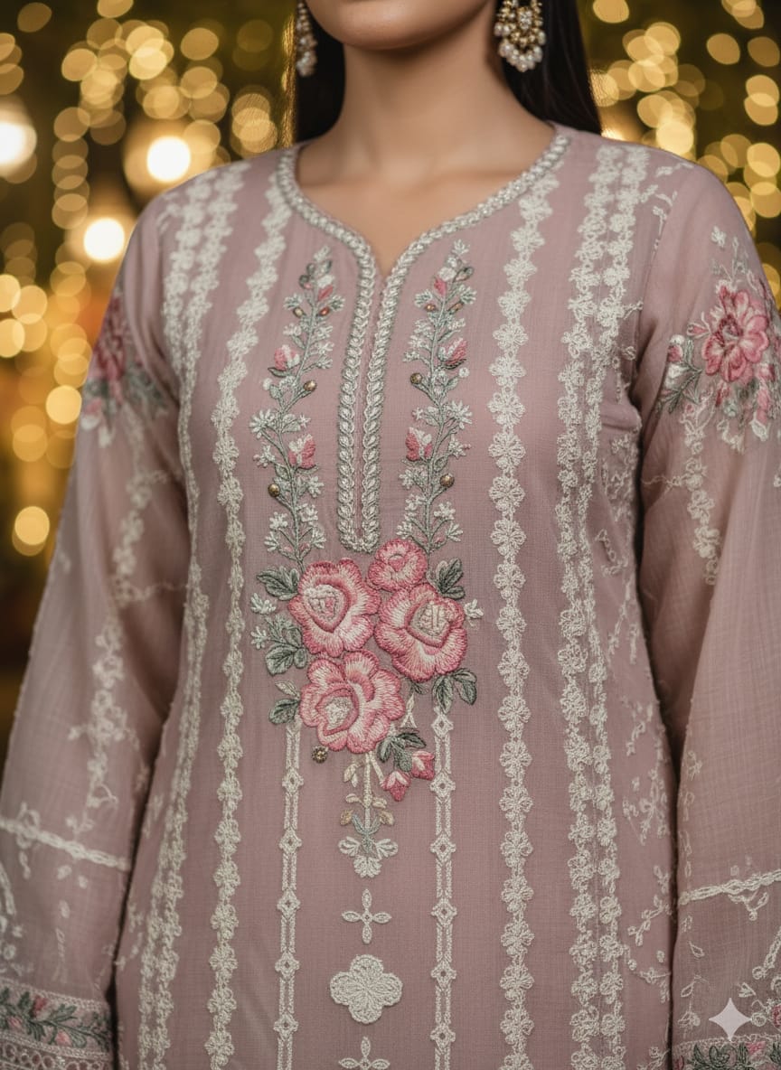 Embroidered Beige Chiffon By Agha Noor MZD-31 - STITCHED