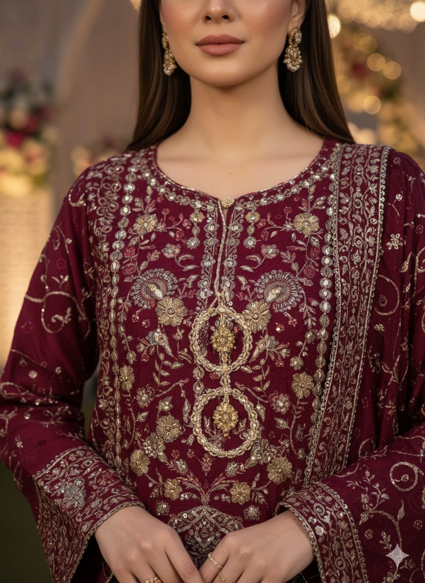 Embroidered Red Chiffon By Agha Noor MZD-18 - STITCHED