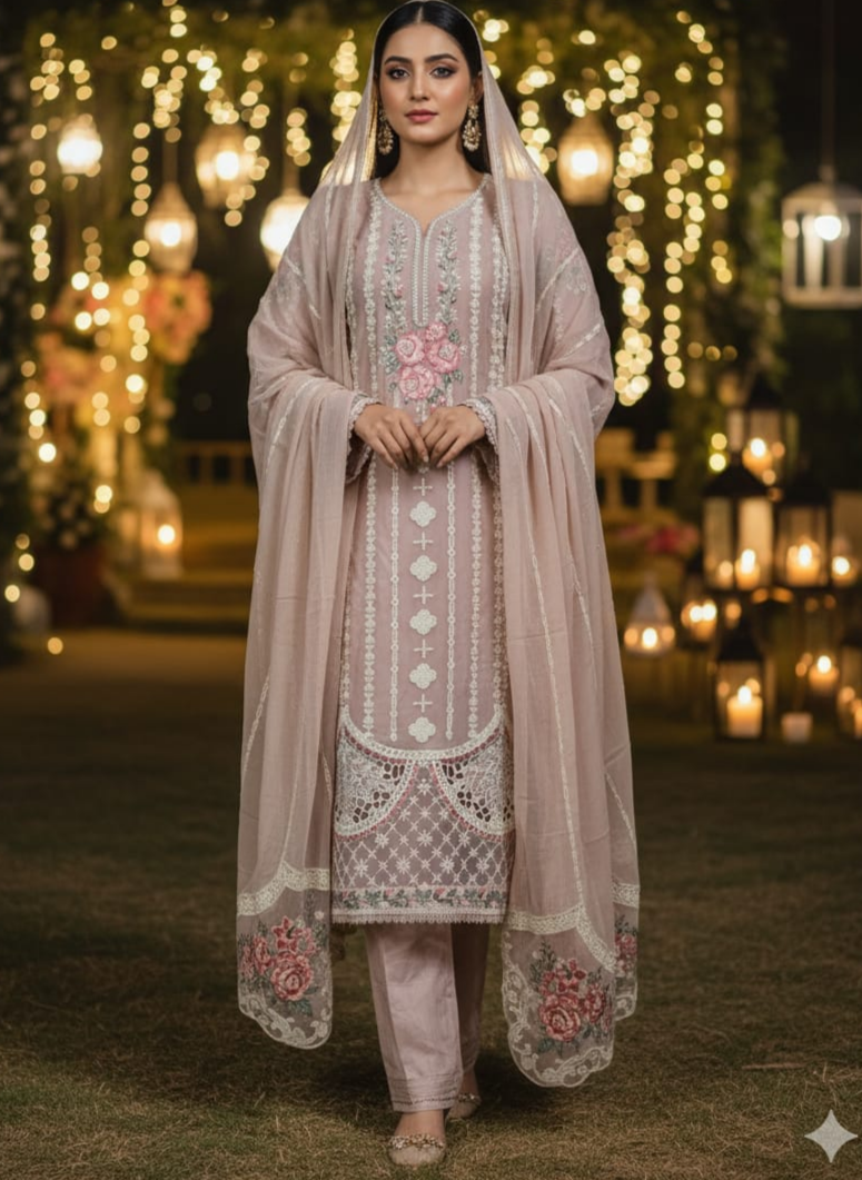 Embroidered Beige Chiffon By Agha Noor MZD-31 - STITCHED