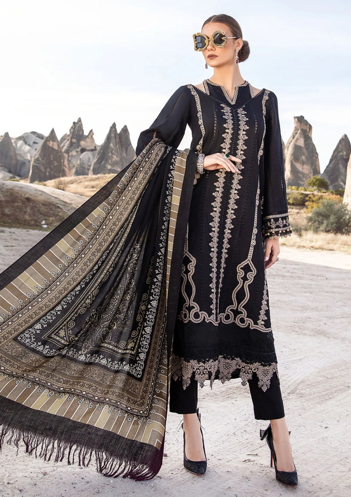 3 Piece Stitched - Heavy Embroidered Schiffli Lawn ZS-14 | Maria.B