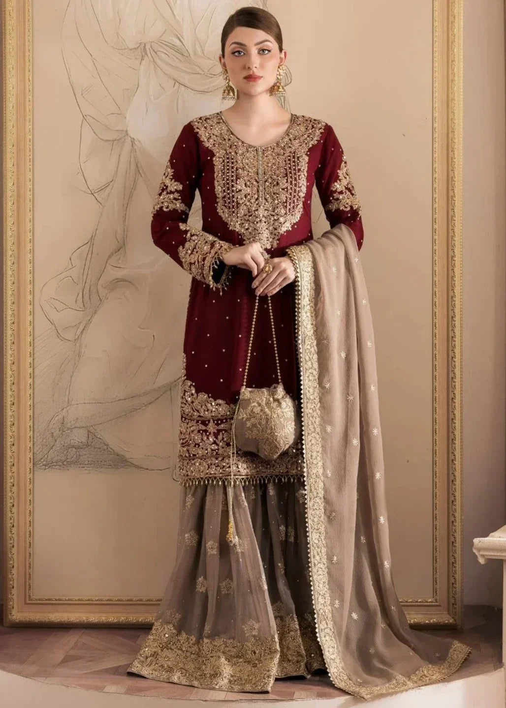 3 Piece Stitched Chiffon Embroidered LM-8 MZD-166