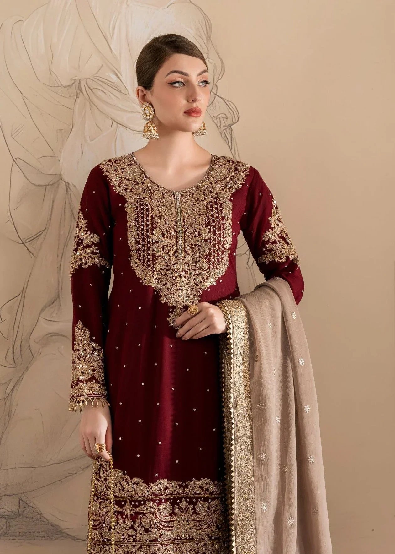 3 Piece Stitched Chiffon Embroidered LM-8 MZD-166