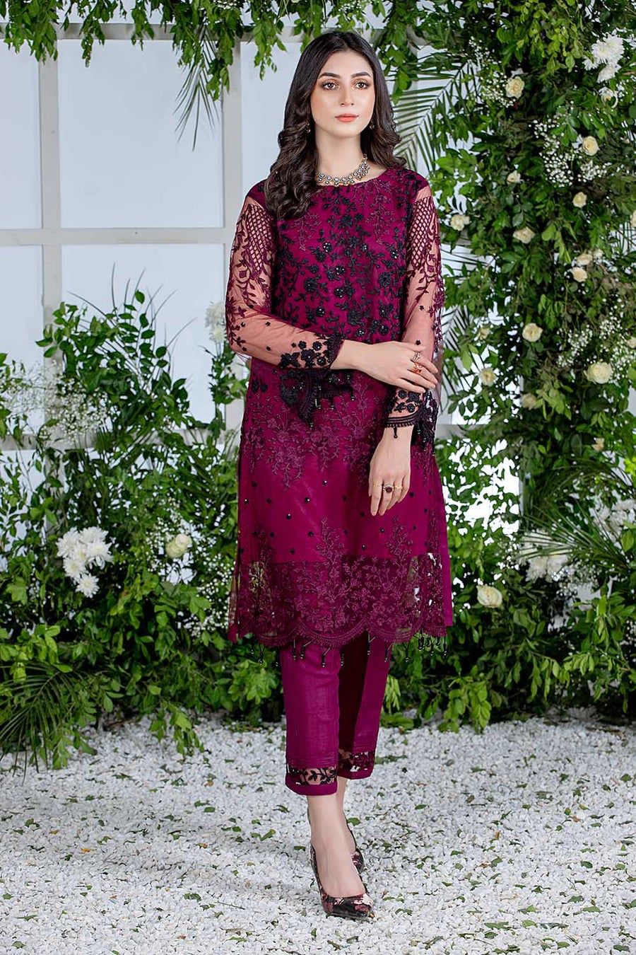 2 Piece Stitched - Sequins Embroidered Net ZN-3 | Azure